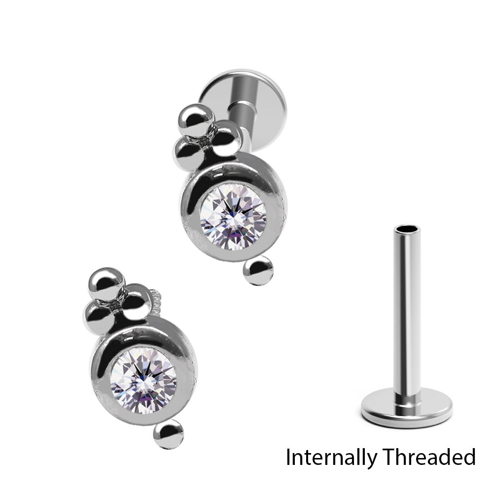 Steel 316L Internally Threaded Labret in Fashion Design with Setted Crystal - 16GA(1.2mm) 