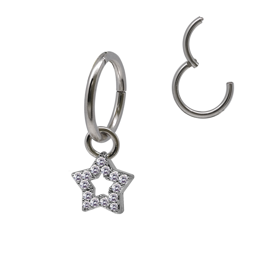 Steel  316L Hinged Segment Ring Clicker with Star Dangle Design - 16GA(1.2mm)