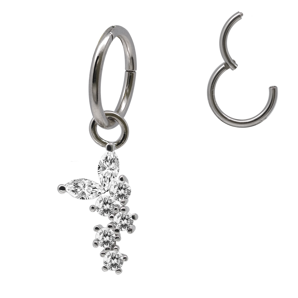 Steel  316L Hinged Segment Ring Clicker with Butterfly Dangle Design - 16GA(1.2mm)