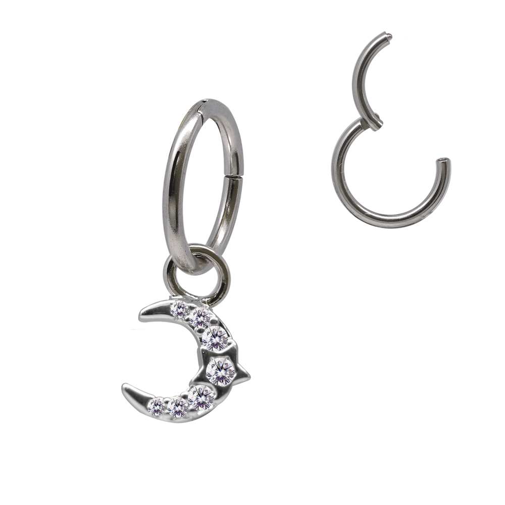 Steel  316L Hinged Segment Ring Clicker with Moon Dangle Design - 16GA(1.2mm)