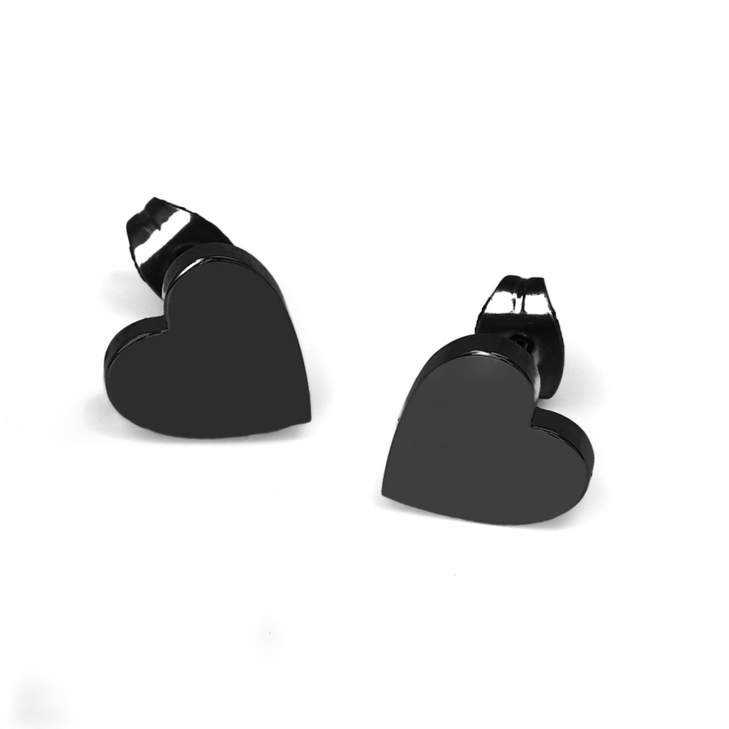 Steel 316L Black PVD Titanium Coated Ear Stud in Heart Design  