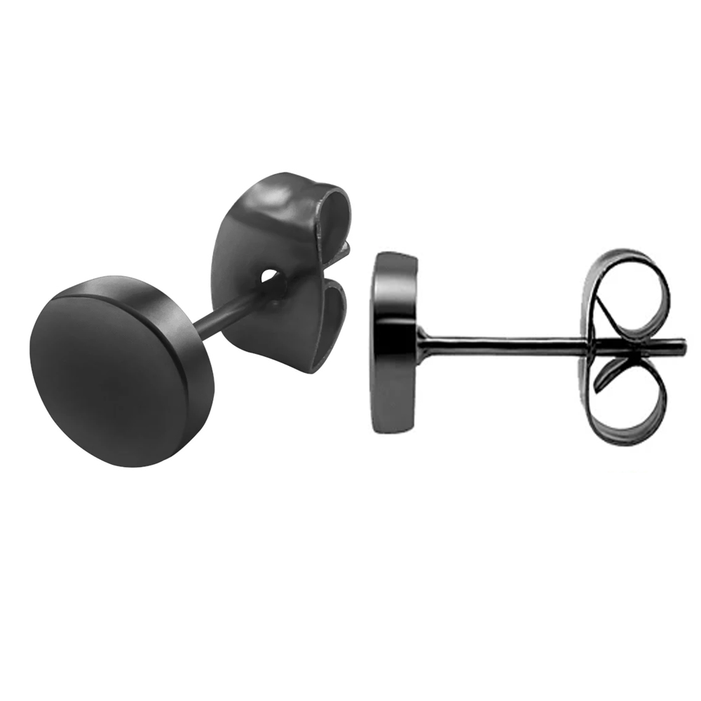 Steel 316L Black PVD Titanium coated Ear Stud in Round Disc Design  