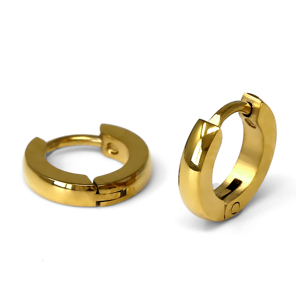 Steel 316L PVD Gold Titanium Coated Huggie Earring with Round Edges  