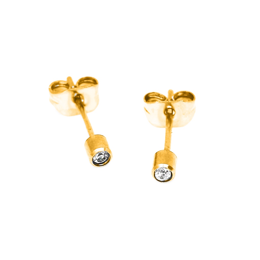 Steel 316L 18K Gold PVD Titanium Coated Ear Stud with Setted Crystal - CC- Crystal Clear  
