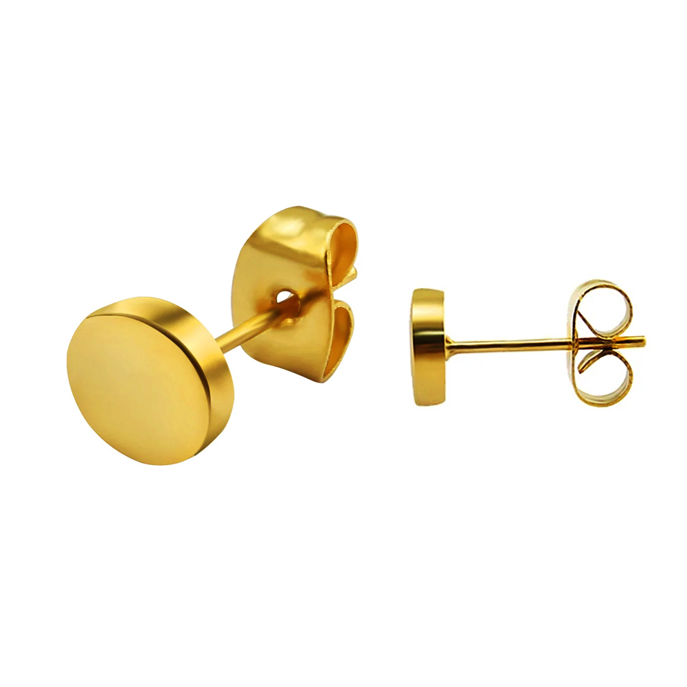 Steel 316L 18K Gold PVD Titanium Coated Matt Polished Ear Stud in 10mm Round Disc Design 
