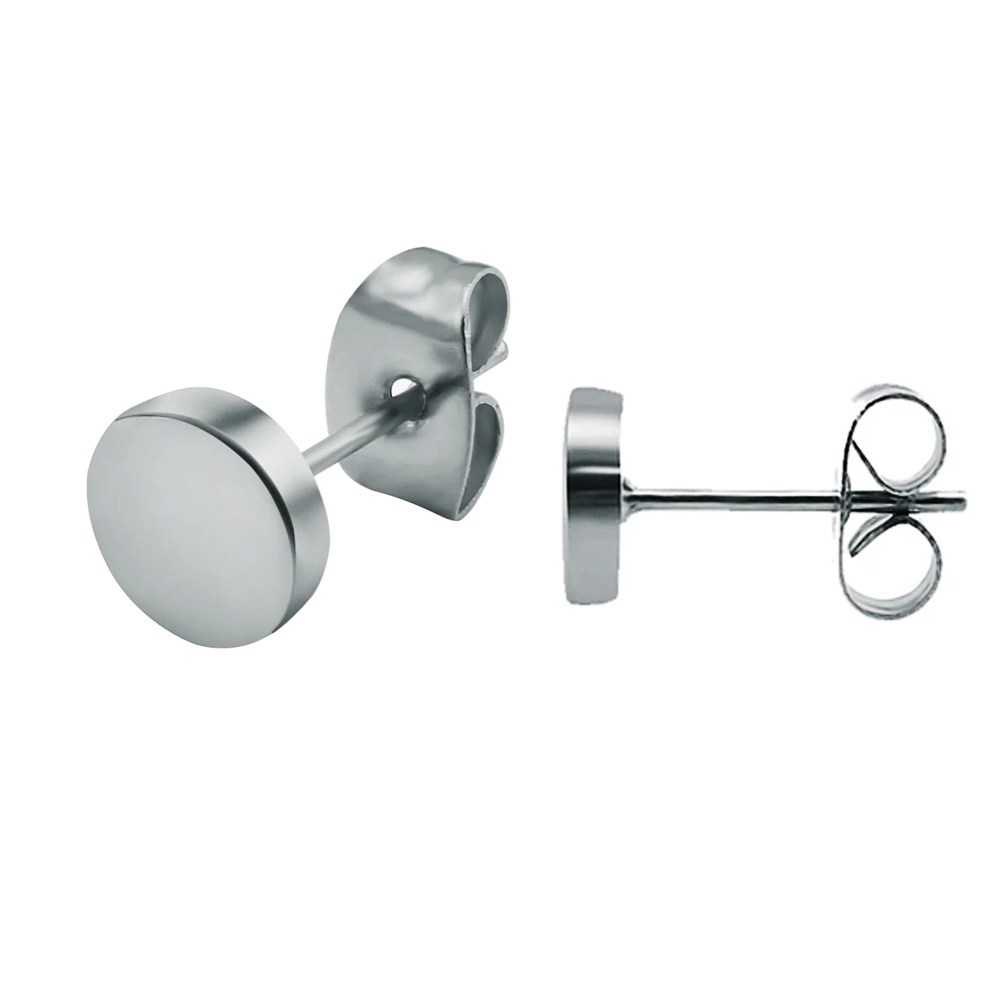 Steel 316L Matt Polished Ear Stud in Round Disc Design - (7mm) 