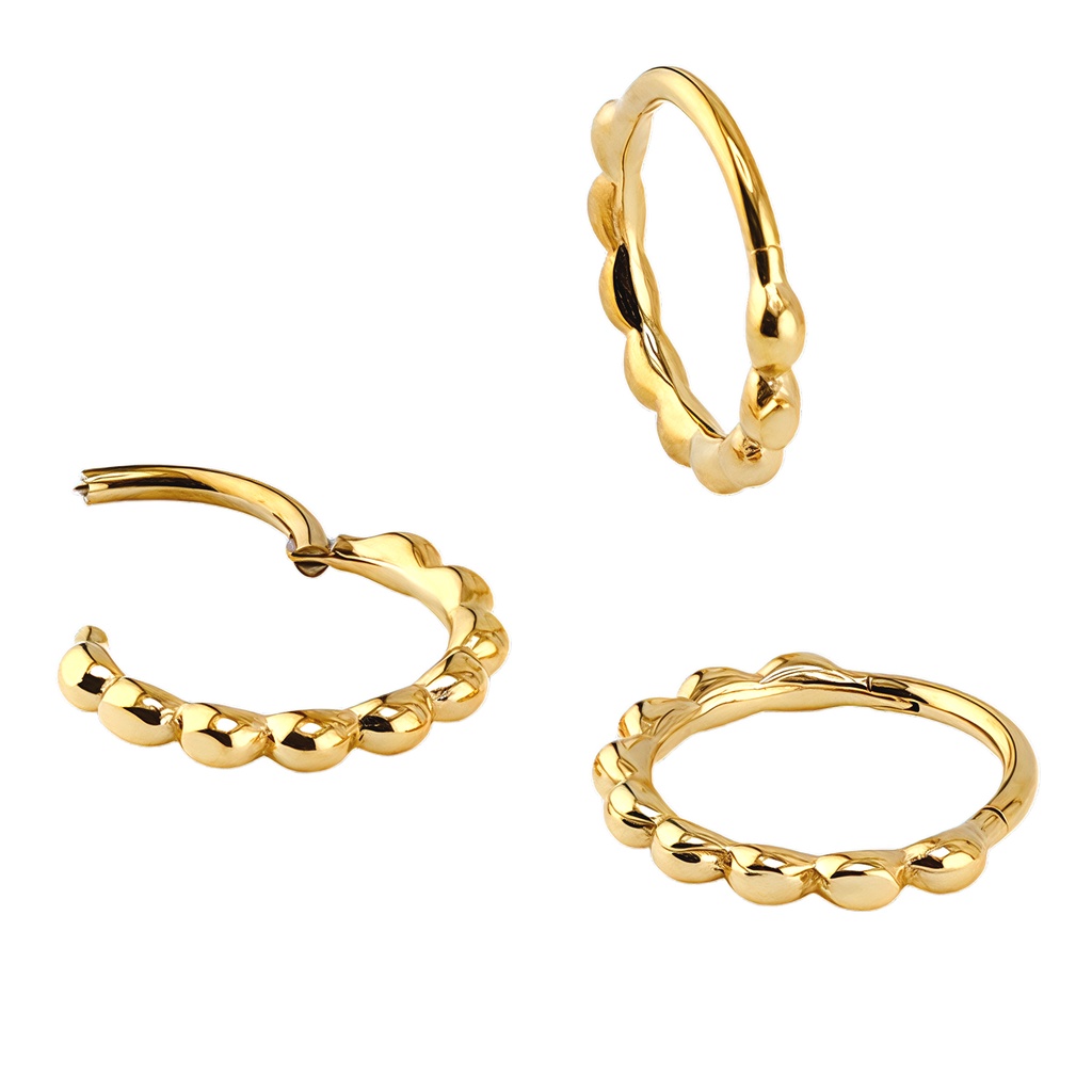 Steel 316L Gold Ti-PVD Coated Hinged Segment Ring Clicker with Milgrain Beads Design - 16GA(1.2mm)