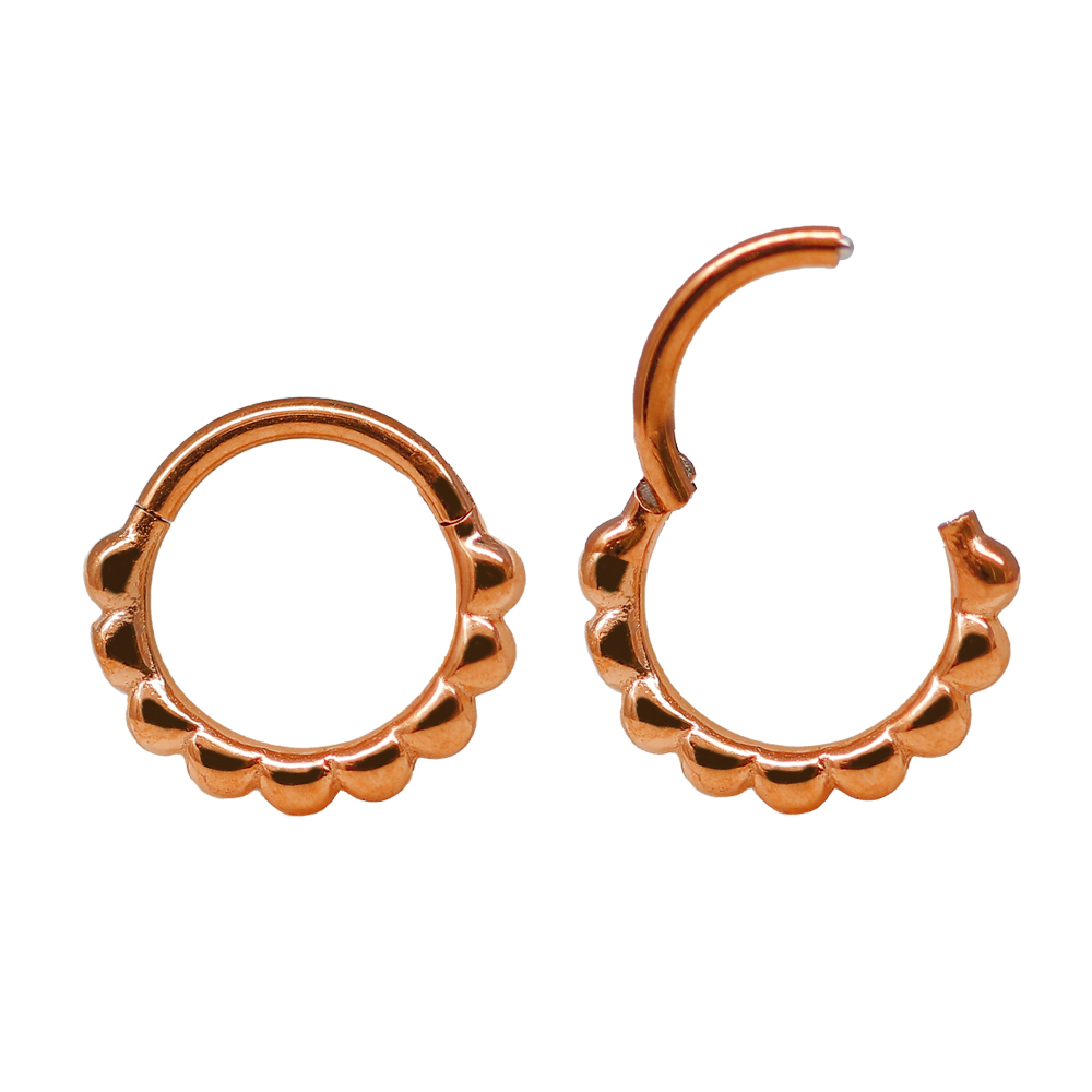 Steel 316L Rose Gold Ti-PVD Coated Hinged Segment Ring Clicker with Milgrain Beads Design - 16GA(1.2mm) 