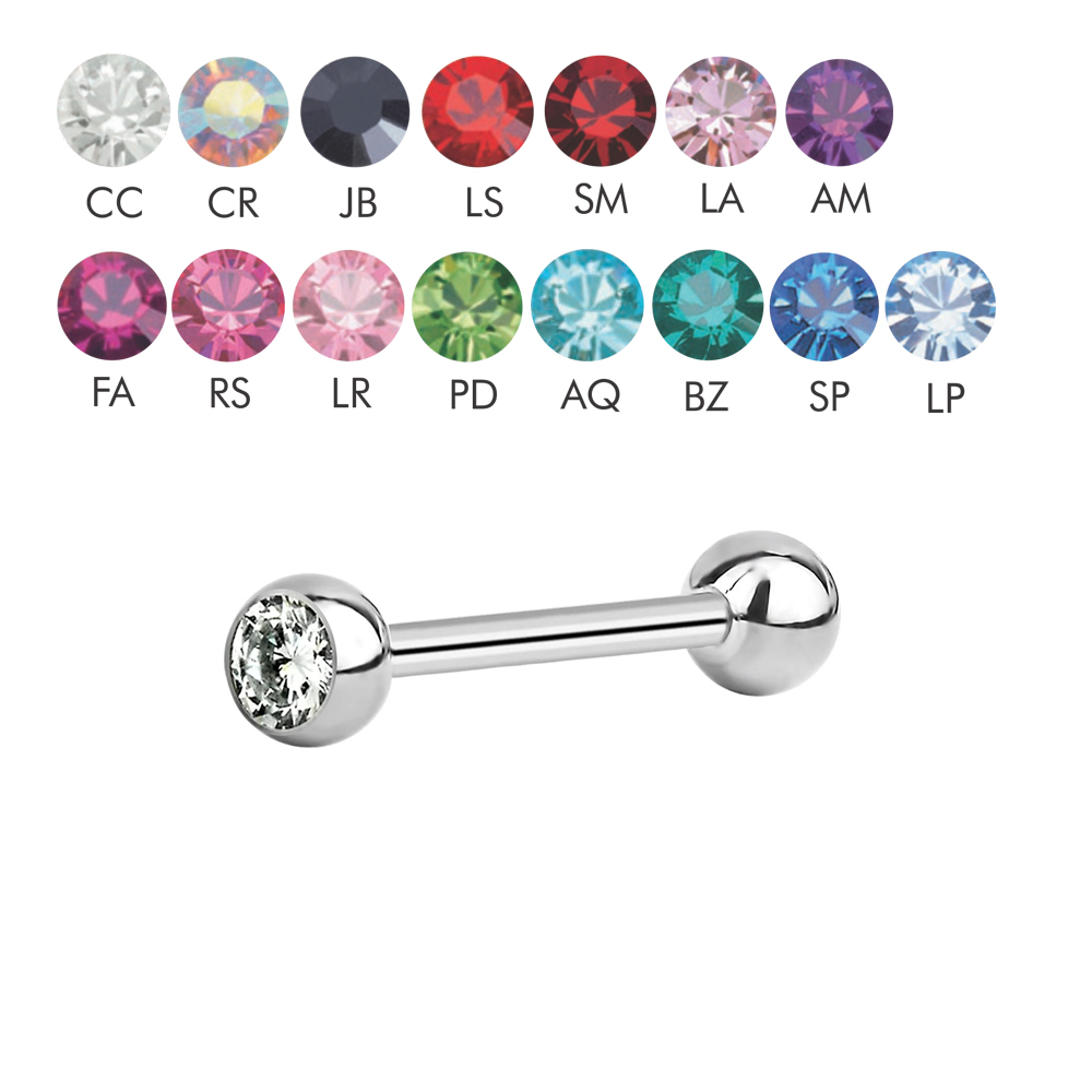 Steel 316L Barbell with Single Setted Crystal Ball (3+3mm) - 16GA(1.2mm)  