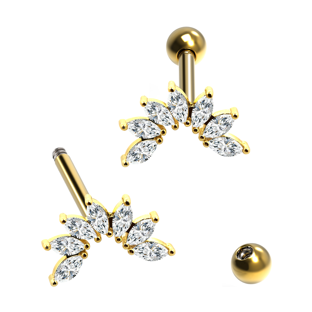 Steel 316L Barbell in Fashion Design with 7 Crystals - CC Crystal Clear