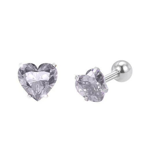 Steel 316L Barbell with Heart Cubic Zirconia (Prong Setting) - 18GA(1.0mm)