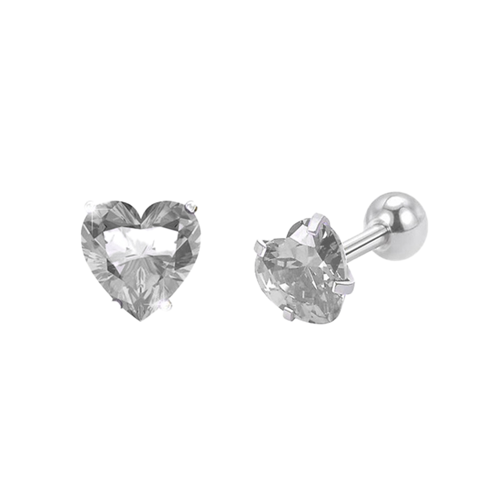 Steel 316L Barbell with Heart Cubic Zirconia (Prong Setting) - 16GA(1.2mm)