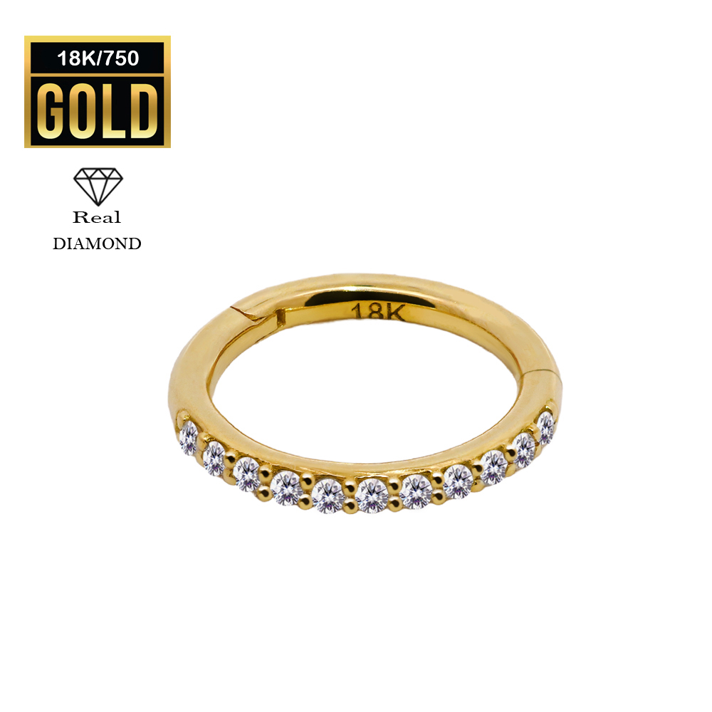 18K Real Gold Hinged Segment Ring Clicker with Real Diamond - 16GA(1.2mm)