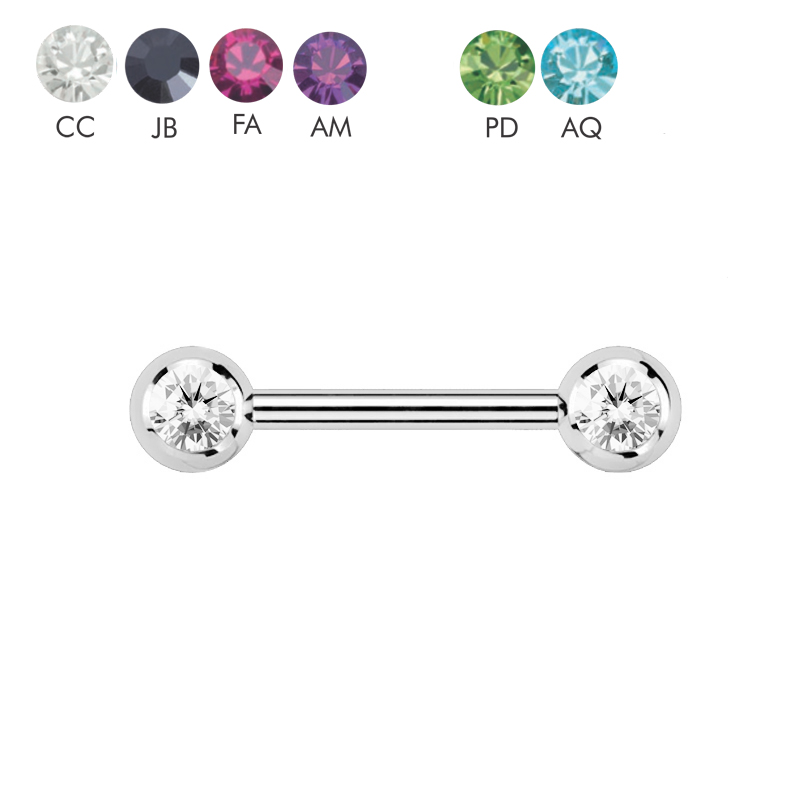 Steel 316L Barbell with Double Side Setted Crystal Balls. (5+5mm) - 14GA(1.6mm)