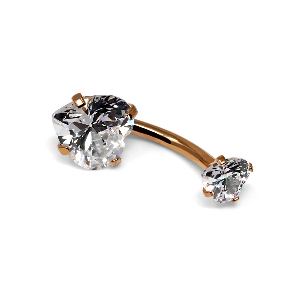 Steel 316L Rose Gold Ti-PVD Coated Bananabell with Prong Setted Heart Stone - CC -Crystal Clear