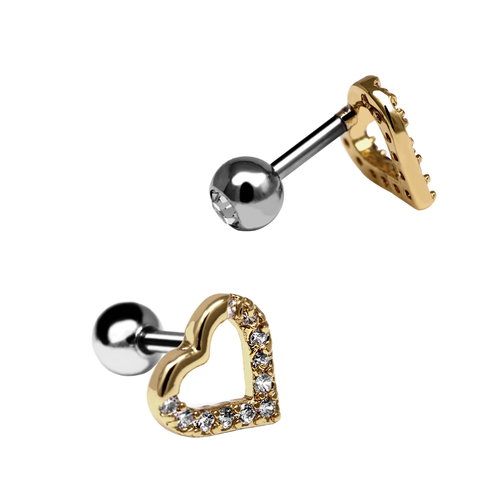 Steel 316L Barbell in Heart Design with Crystals - CC Crystal Clear   