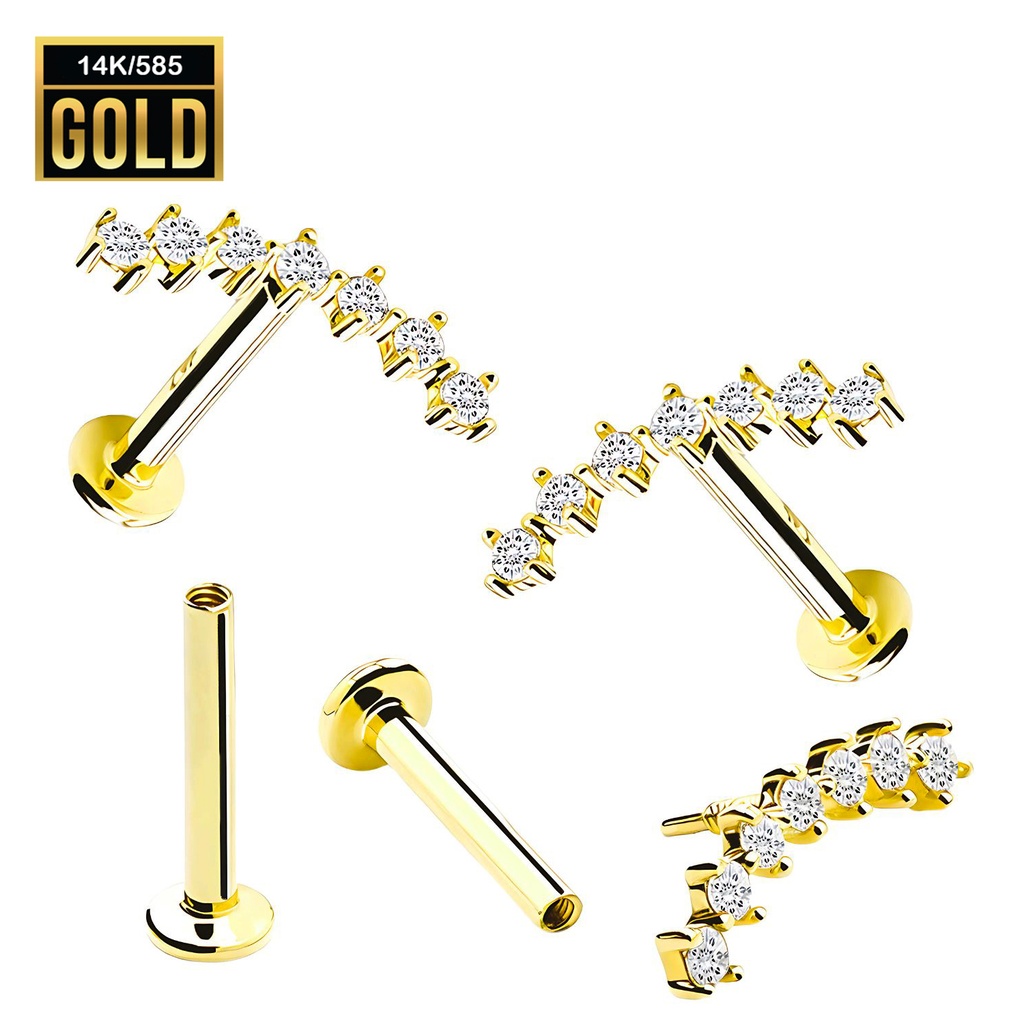 14K Real Gold Internally Labret with Cubic Zirconia Top Design 
