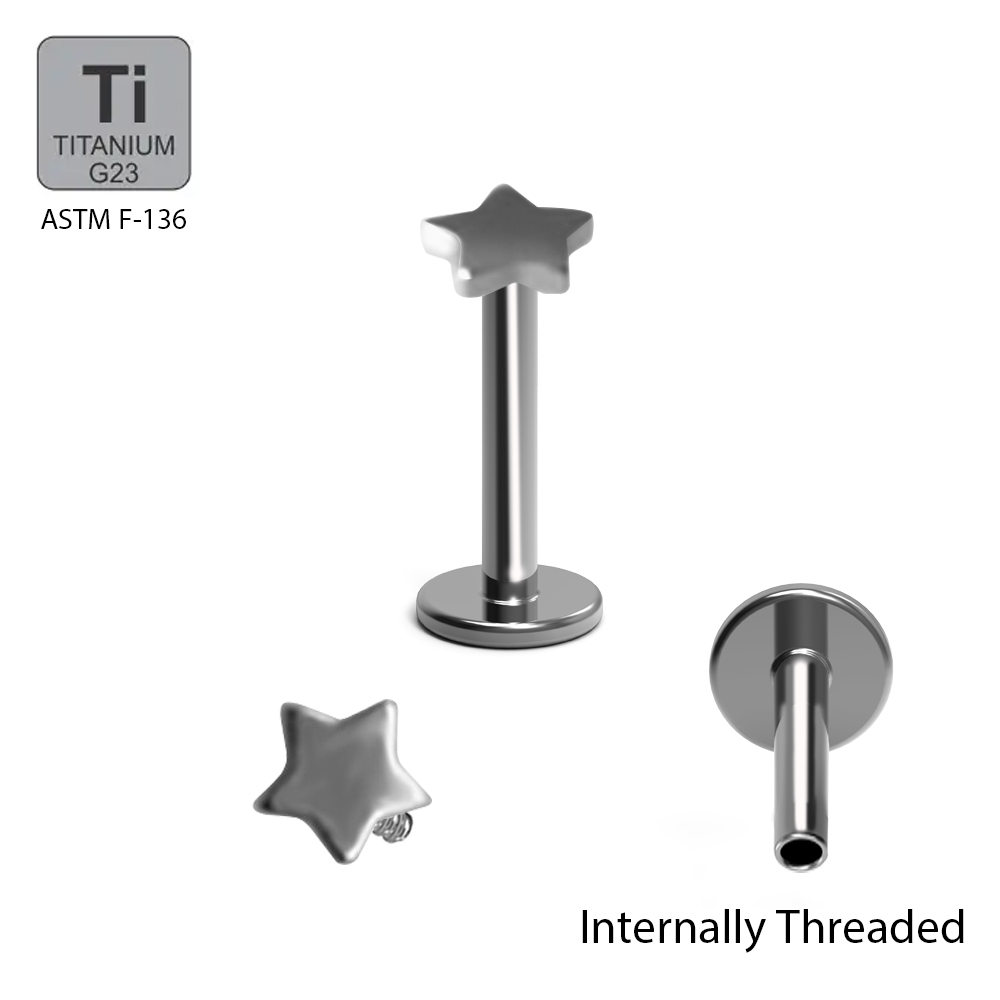 ASTM F136 Titanium G23 Internally Threaded Labret with Star Top  