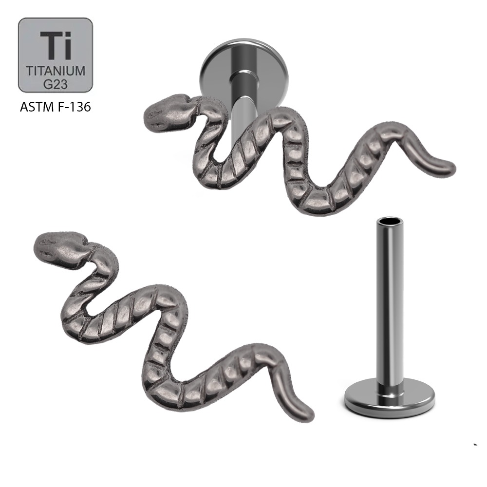 ASTM F136 Titanium G23 Internally Threaded Labret with High Polished Snake Design Top       