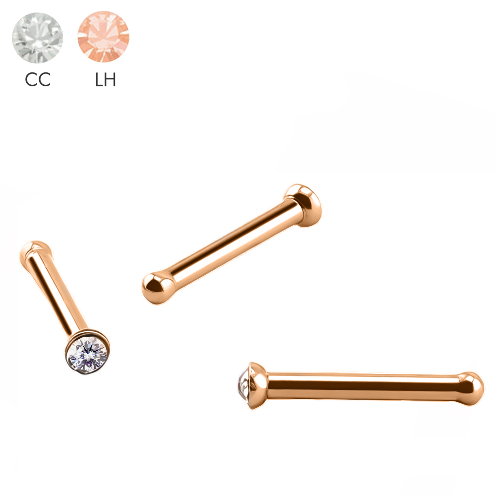 Steel 316L Rose Gold Ti-PVD Coated Nose Pin with 2mm Crystal - 18GA(1.0mm)