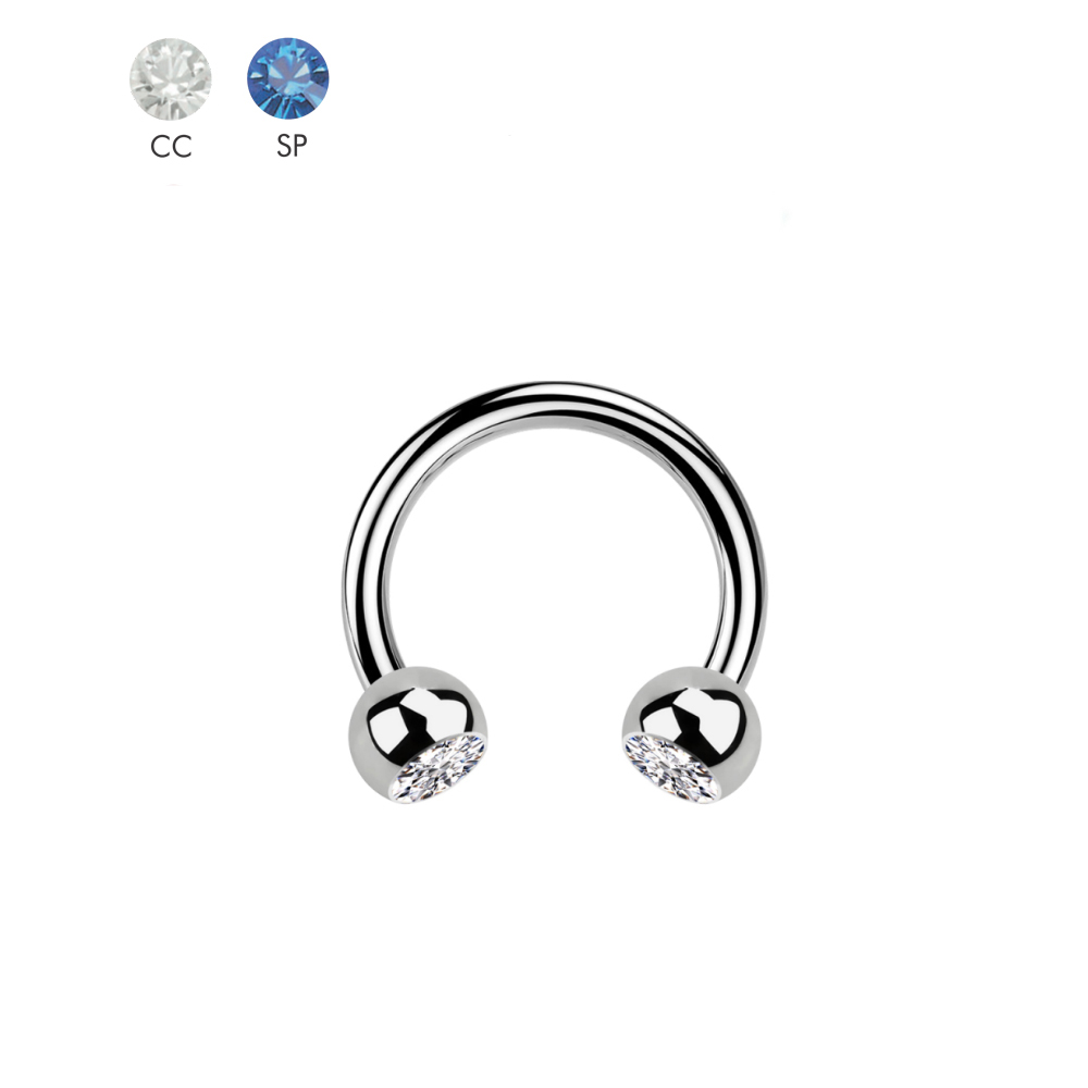 Steel 316L Circular Barbell with Double Setted Crystal Ball (3mm) - 16GA(1.2mm)