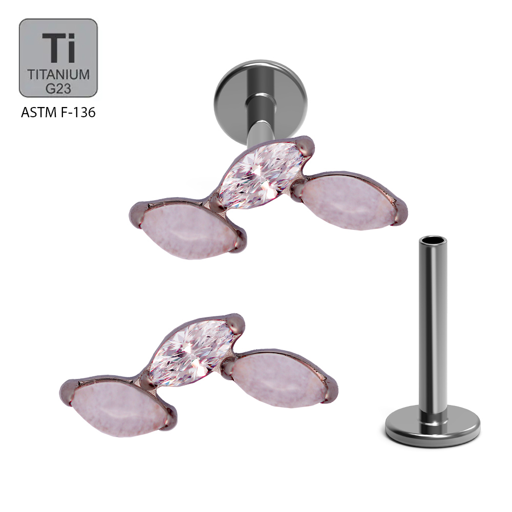 ASTM F136 Titanium G23 Labret with Internally Threaded In 3 Marquise Natural Stone Leaf Shape Top