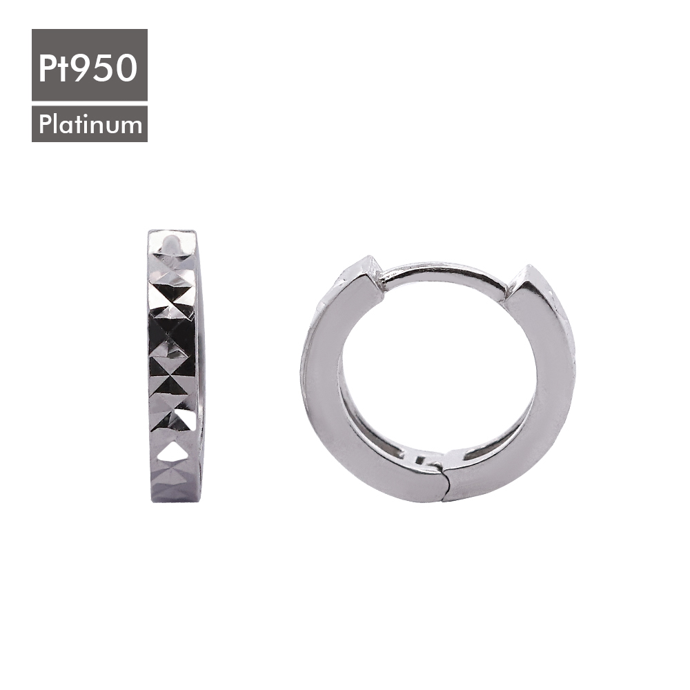 Platinum PT950 Hinged Ear Huggie with Pyramid Texture