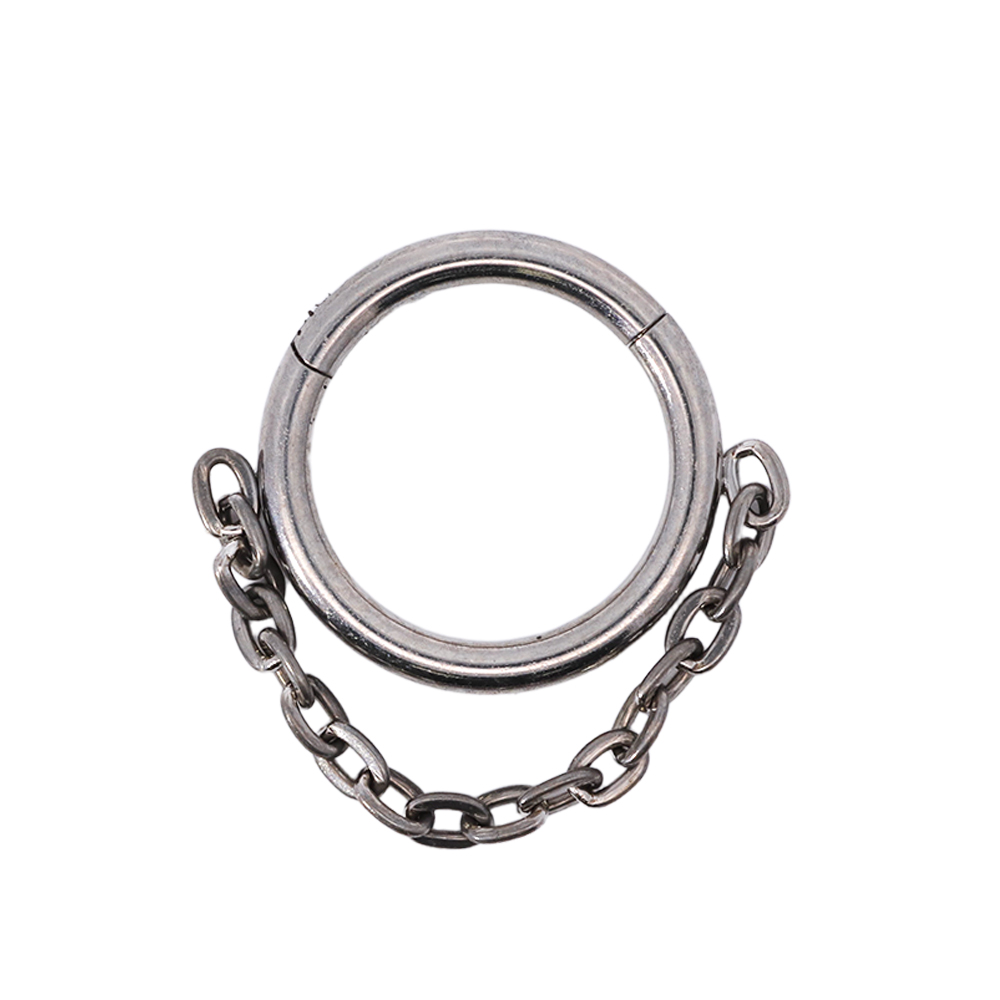 ASTM F136 Titanium G23 Hinged Segment Ring With Chain Dangle