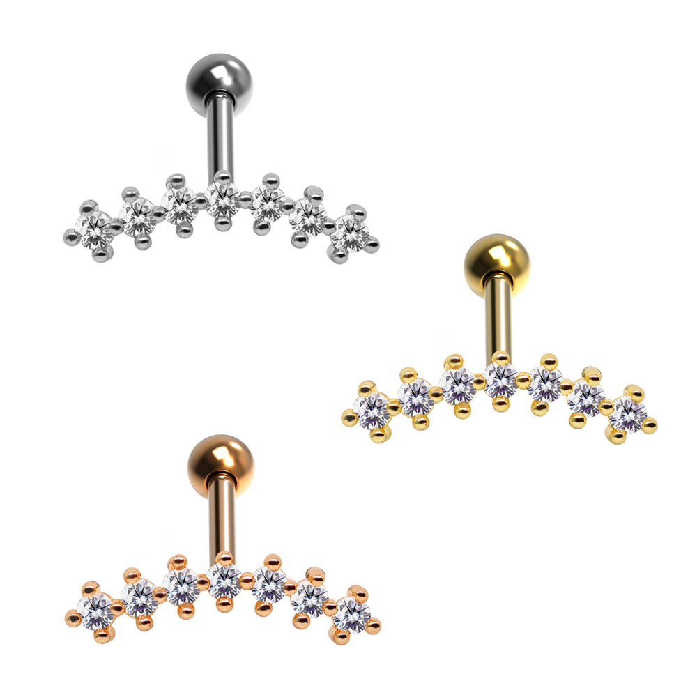 Steel 316l Barbell in Fashion Design with Crystals - CC Crystal Clear