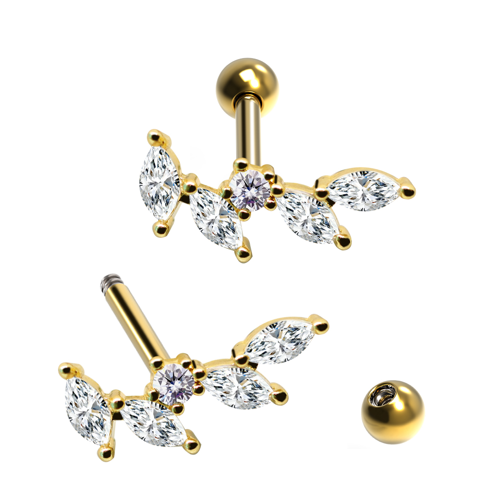 Steel 316L Barbell in Fashion Design with Crystals - CC Crystal Clear