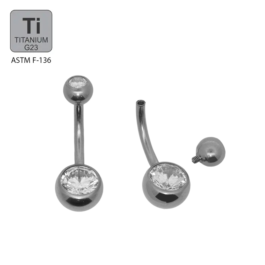 Titanium G23/ASTM F-136 Internally Bananabell with  Double Cubic Zirconia (5+8mm) - 14GA(1.6mm)