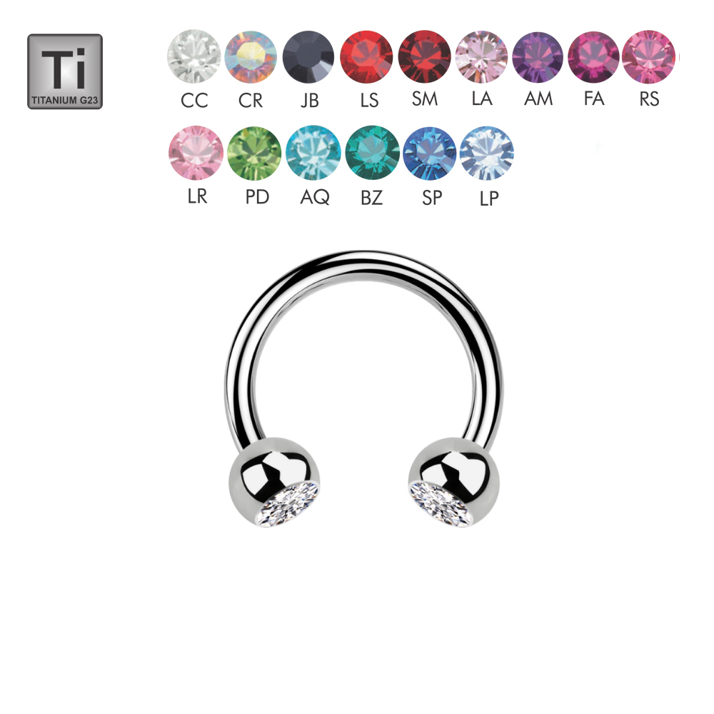 Titanium G23 Circular Barbell with Double Setted 3mm Crystal Balls - 16GA(1.2mm)