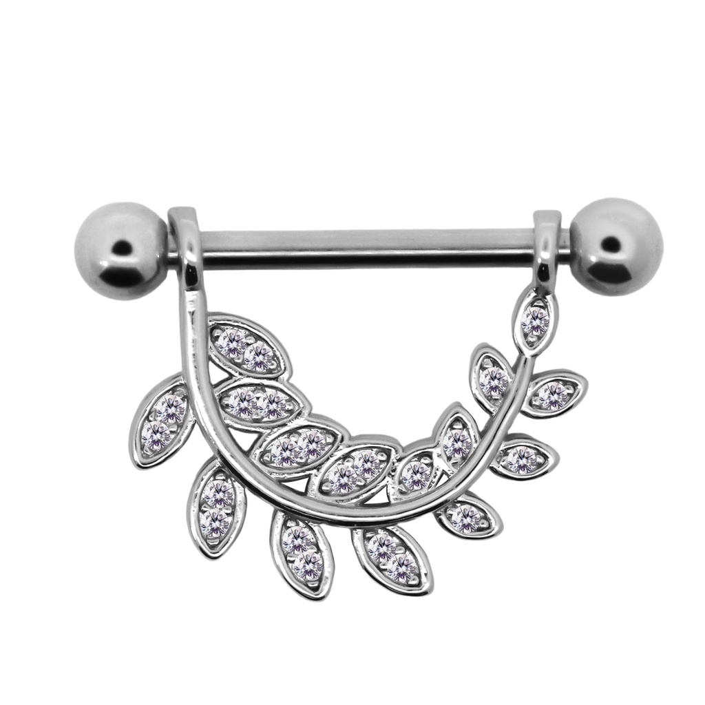 Steel 316L  Nipple Piercing Barbell With Steel Leaf Décor  