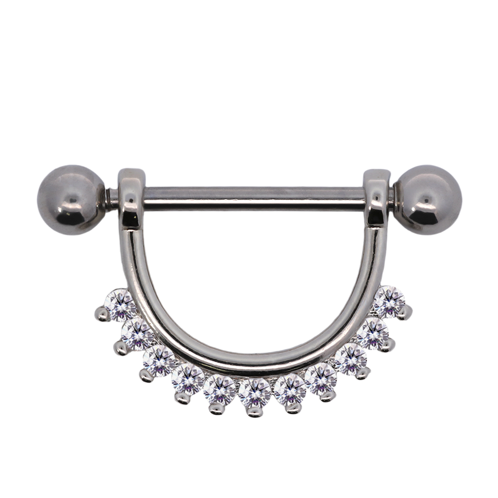 Steel 316L Nipple Piercing Barbell With Steel Radiant Crescent 