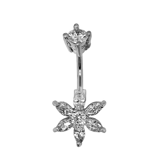 [S-BNC193-1.6-10-5] Steel 316L Belly Button Banana with CZ Stone Setting in Fashion Design- CC-Crystal Clear-14GA(1.6mm)