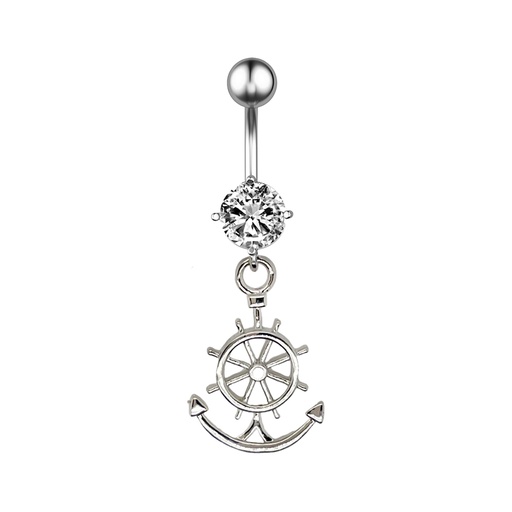 [S-BNC305-1.6-10-5] Steel 316L Belly Button Banana with CZ Stone Setting in Fashion Design- CC-Crystal Clear-14GA(1.6mm)