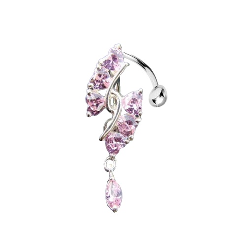 [S-BDC340-1.6-10-5-LR] Steel 316L Belly Button Banana in Fashion Design with Crystal -14GA(1.6mm)