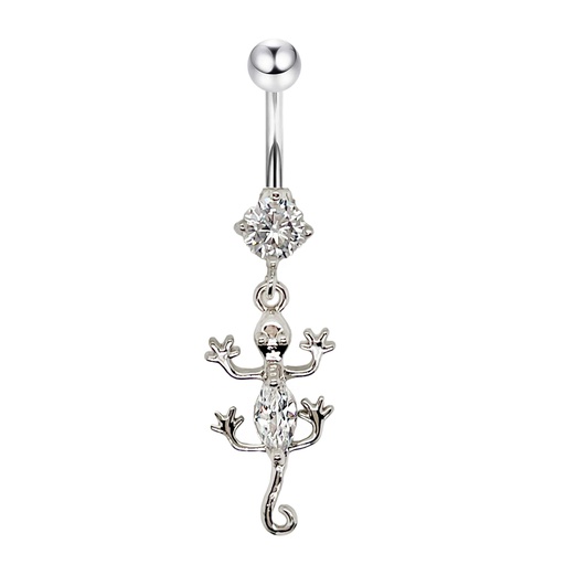[S-BDC390-1.6-10-5] Steel 316L Belly Button Banana with CZ Stone Setting in Fashion Design - CC Crystal Clear -14GA(1.6mm)