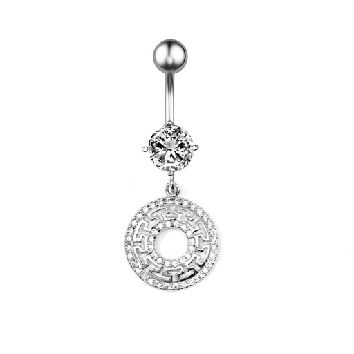 [S-BDC305-1.6-10-5] Steel 316L Belly Button Banana with CZ Stone setting in Fashion Design - CC Crystal Clear -14GA(1.6mm)