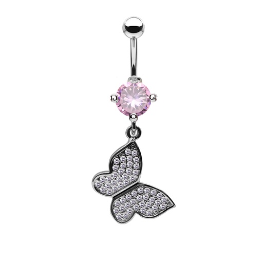 [S-BDC301-1.6-10-5] Steel 316L Belly Button Banana with CZ Stone Setting in Fashion Design -14GA(1.6mm)
