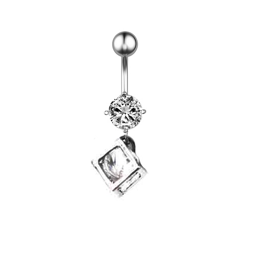 [S-BDC357-1.6-10-5] Steel 316L Belly Button Banana with CZ Stone Setting in Fashion Design - CC Crystal Clear 