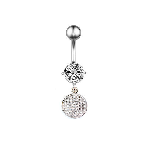 [S-BDC355-1.6-10-5] Steel 316L Belly Button Banana with CZ Stone Setting in Fashion Design -CC - Crystal Clear-14GA(1.6mm)