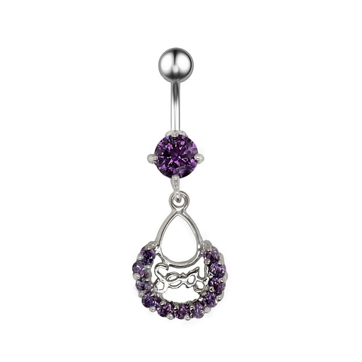 [S-BDC336-1.6-10-5] Steel 316L Belly Button Banana with CZ Stone Setting in Fashion Design -14GA(1.6mm)