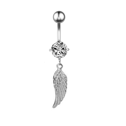 [S-BDC248-1.6-10-5] Steel 316L Belly Button Banana with CZ Stone Setting in Fashion Design - CC- Crystal Clear-14GA(1.6mm)