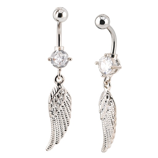 [S-BDC248-1.6-10-5] Steel 316L Belly Button Banana with CZ Stone Setting in Fashion Design - CC- Crystal Clear