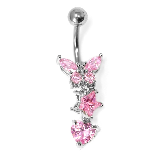 [S-BDC345-1.6-10-5] Steel 316L Belly Button Banana in Fashion Design with Crystal -14GA(1.6mm)
