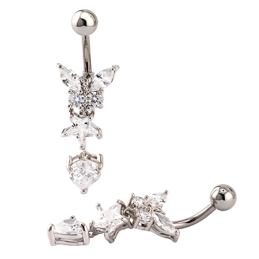 Steel 316L Belly Button Banana in Fashion Design with Premium Cubic Zirconia Stone