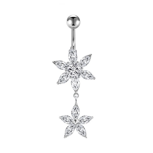 [S-BDC338-1.6-10-5] Steel 316L Belly Button Banana with CZ Stone Setting in Fashion Design - CC -Crystal Clear -14GA(1.6mm)