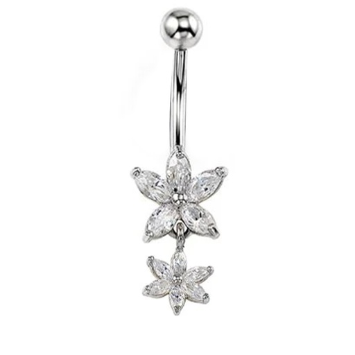 [S-BDC300-1.6-10-5] Steel 316L Belly Button Banana with CZ Stone Setting in Fashion Design - CC -Crystal Clear -14GA(1.6mm)
