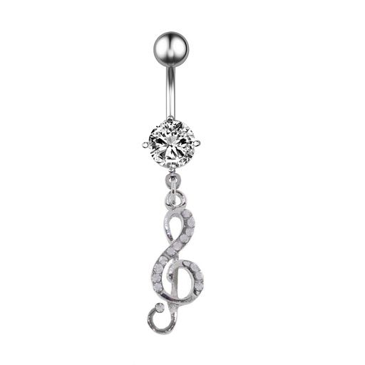 [T-BDC378-1.6-10-5] Titanium G23 Belly Button Banana in Fashion Design - CC -Crystal Clear -14GA(1.6mm)